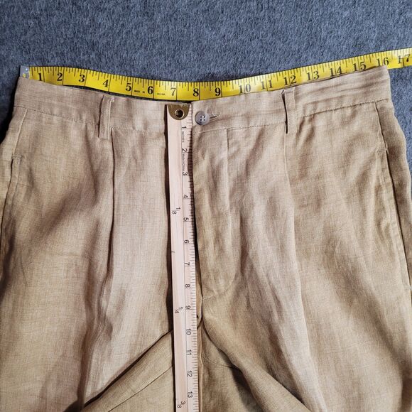 Romeo Gigli 100% Linen Vintage 90s Mens Tan Pants Italy Tag 48x32 Measures 32x28 - Picture 3 of 11